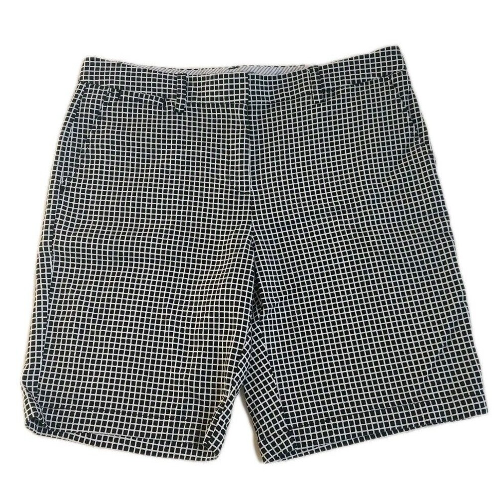 NWT Ladies Lands End Mid Rise Black Squares Textured Shorts 10" Inseam Size 14